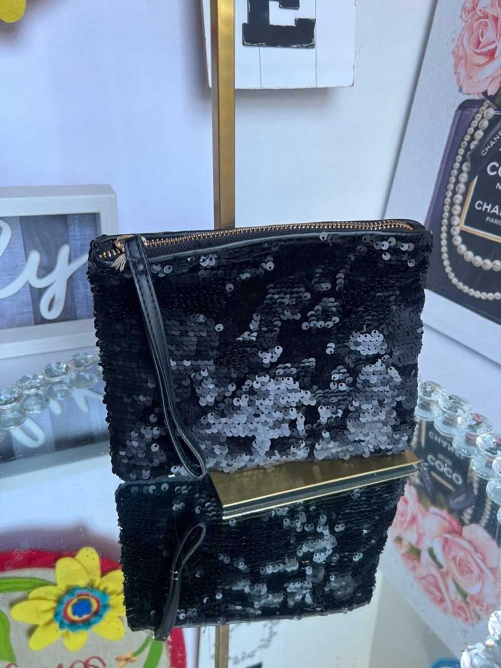 a new day Black Sequin Wristlet Clutch